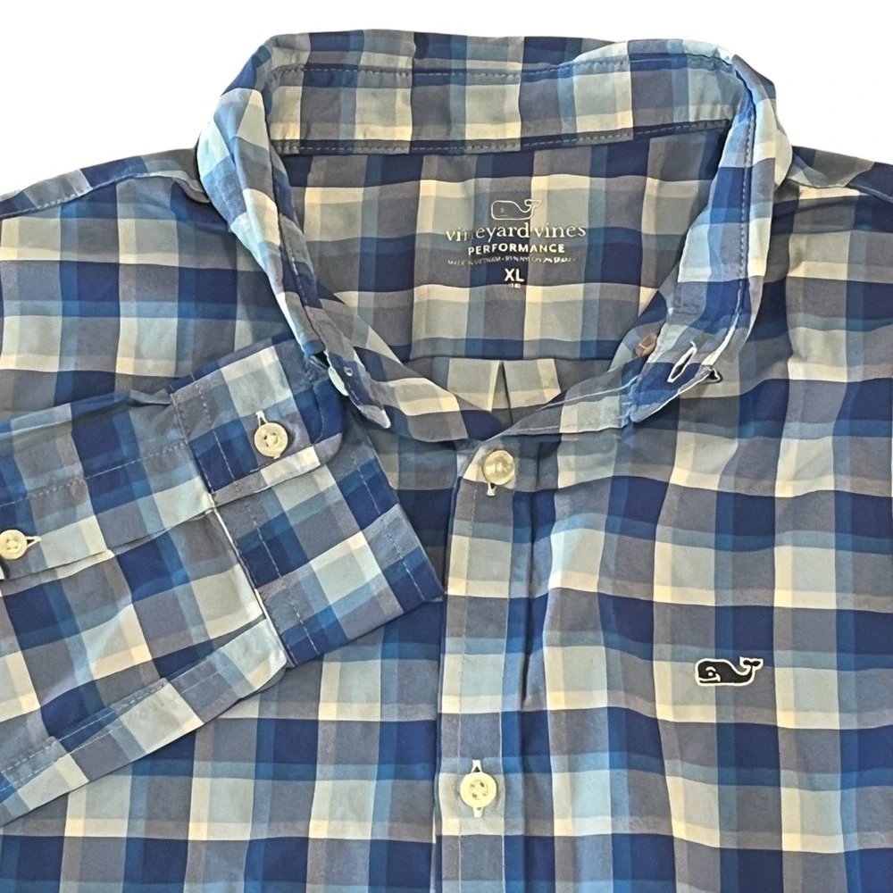 Vineyard Vines Performance Long Sleeve Shirt‎ Youth Boys Size XL 18 Blue Plaid